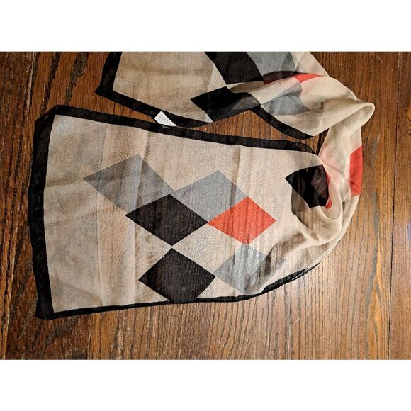 Vintage 1960s WPL209 Italy womens scarf wrap cream black gray red polyester - Picture 2 of 3